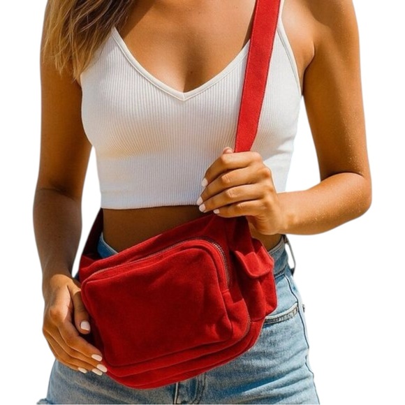 NWT FREE PEOPLE Siren Suede Shoulder / Crossbody Saddle Bag Garnet Dark Red - Picture 1 of 5